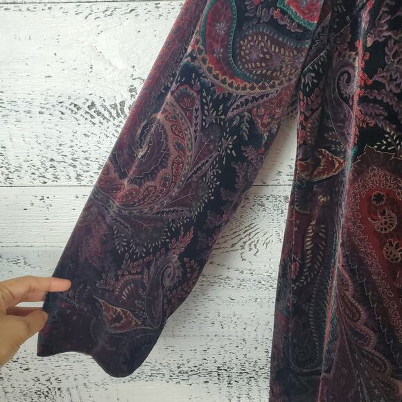 Vintage Leslie Fay Paisley Velvet Blouse Top Sz 14 Gothic Boho Cottagecore - Picture 4 of 8